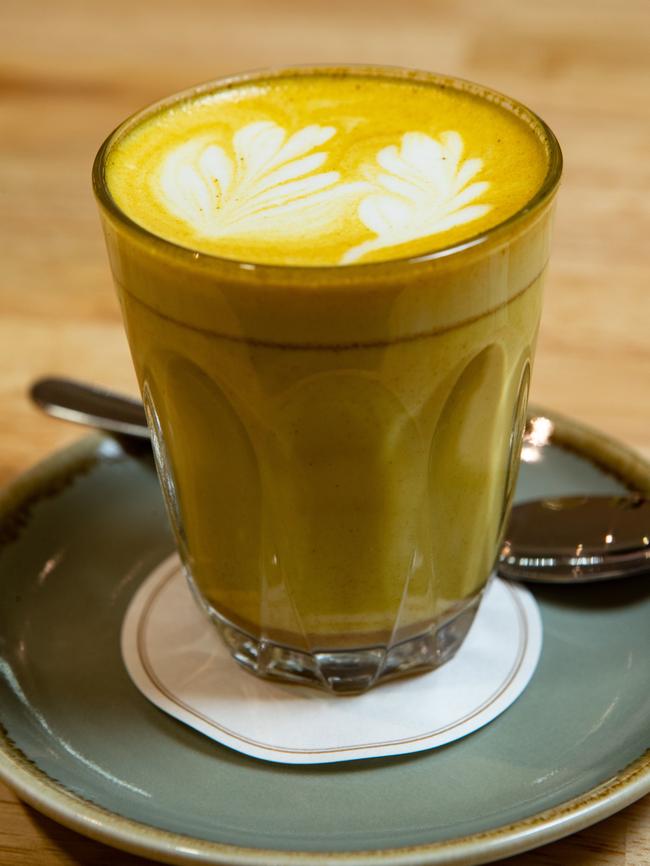 Healthy warming drinks including tumeric lattes.