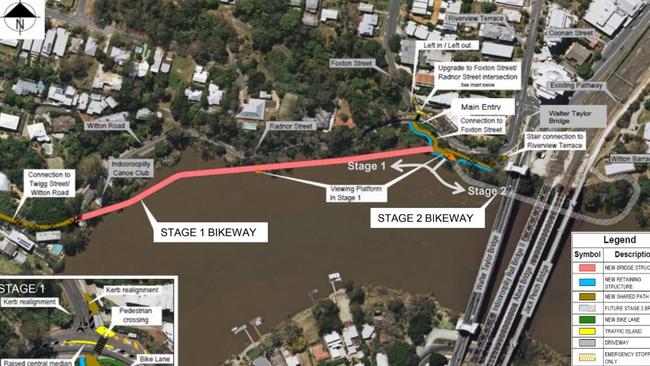 Map showing the new bike and pedestrian walkway at Indooroopilly 