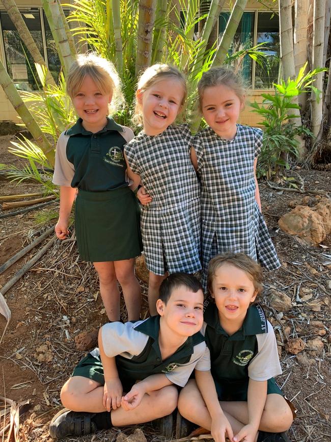 ST JOSEPH’S CATHOLIC COLLEGE. FRONT ROW (L-R): Floyd Scattini, Jacob Wienands. BACK ROW (L-R): Bailee Garland, Loretta Kennedy, Isla McKerracher