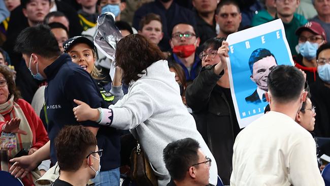 Protesters are ejected from John Cain Arena. Picture: Graham Denholm/Getty Images