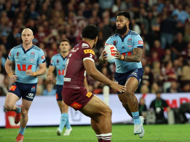 Payne Haas in action during game 1 of the 2025 State of Origin series between Queensland and NSW at Suncorp Stadium in Brisbane. Pics Adam Head