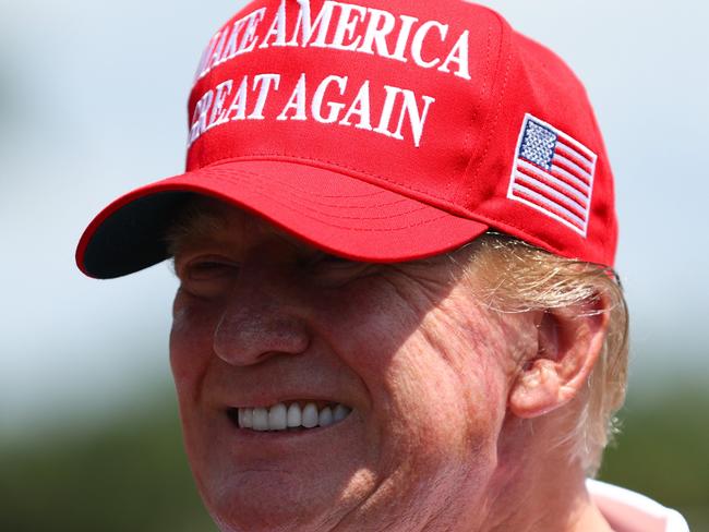 DORAL, FLORIDA - APRIL 07: Former U.S. President Donald Trump is seen at the driving range during day three of the LIV Golf Invitational - Miami at Trump National Doral Miami on April 07, 2024 in Doral, Florida. (Photo by Megan Briggs/Getty Images)