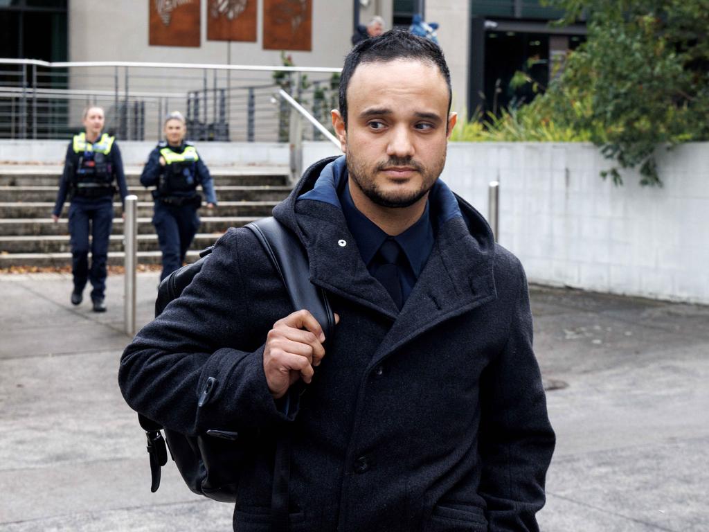 Police officer Adrian Martinez-Villalobis leaves Latrobe Valley Magistrates court after giving evidence. Picture: David Geraghty