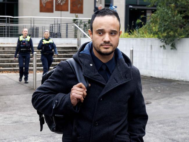 Police officer Adrian Martinez-Villalobis leaves Latrobe Valley Magistrates court after giving evidence. Picture: David Geraghty
