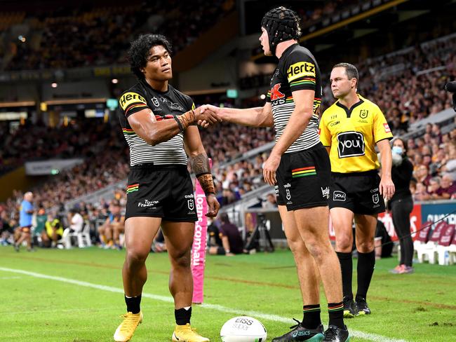 Few teams score as many – or celebrate – tries like the Panthers. Picture: Bradley Kanaris/Getty Images