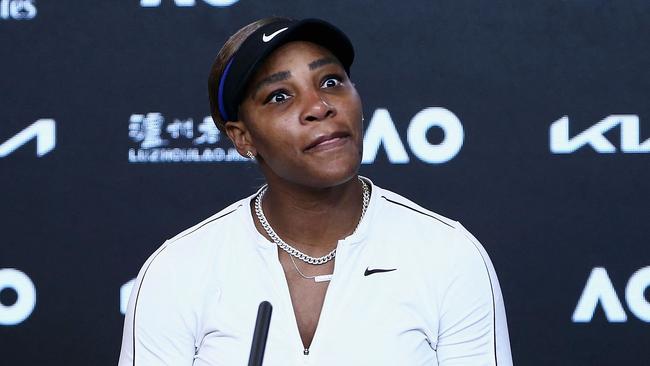 Serena Williams speaks at a press conference after losing her 2021 Australian Open women’s semi-final match to eventual champion Naomi Osaka. Picture: AFP