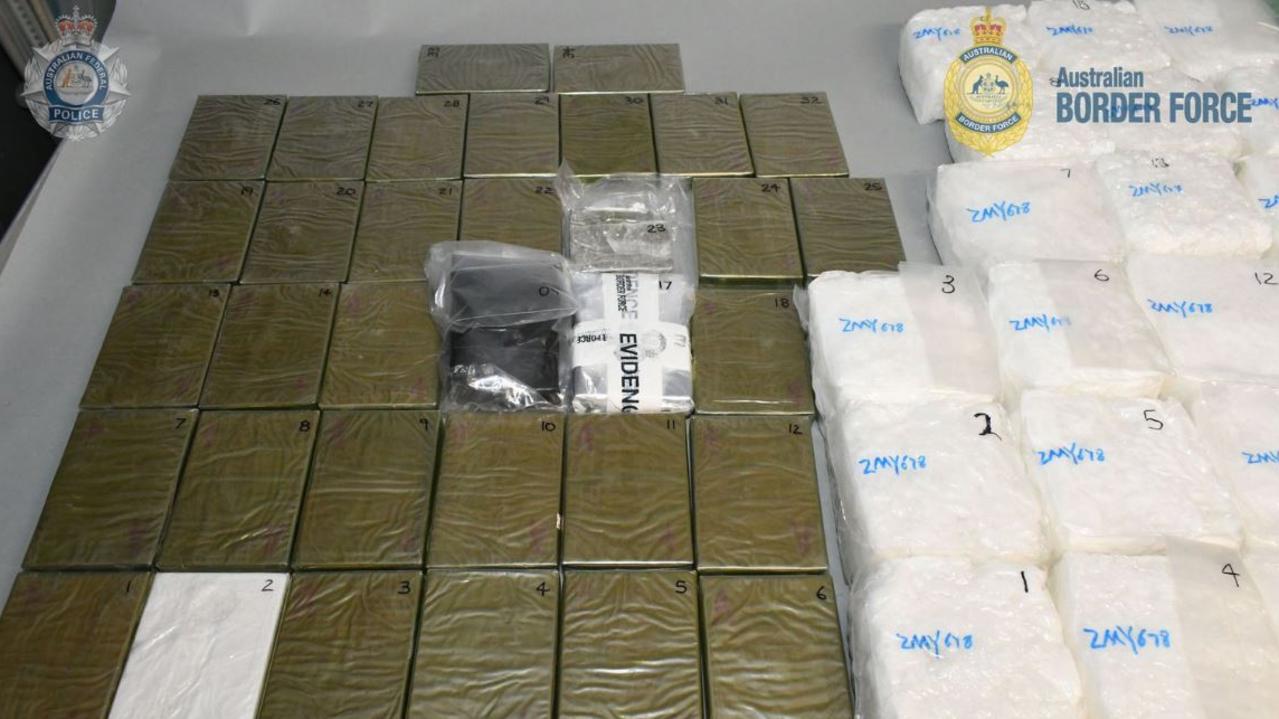 56 kilograms of methamphetamine and 13 kilograms of heroin were identified in a consignment of green tea and magnets sent from Thailand in March 2022. George Marrogi and his girlfriend, Antonietta Mannella have been were charged with major drug importation offences. Picture: Australian Federal Police