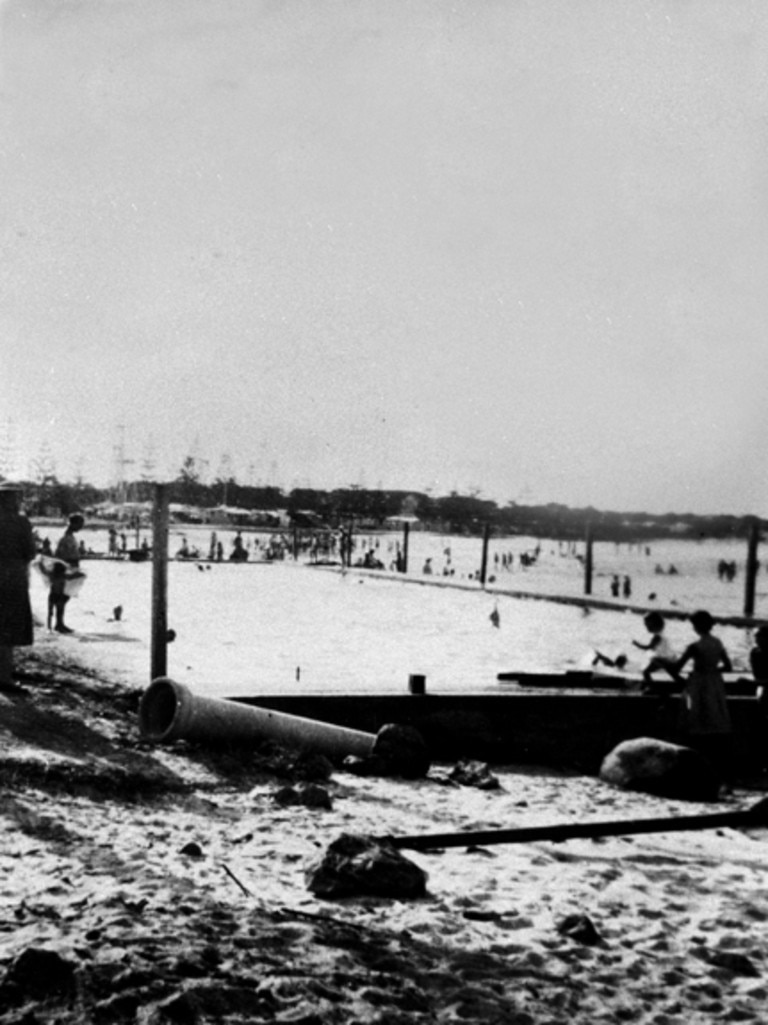 Swimming pool on Burleigh Heads Beach, 1953. Photographer unidentified. Photo: City Libraries Local Studies Collection