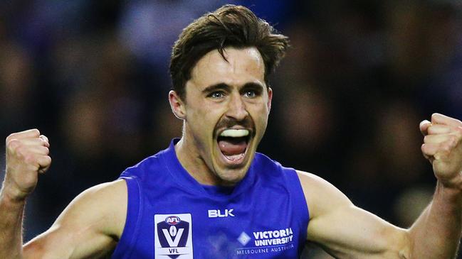 Nick Jamieson celebrates a goal in the 2016 VFL grand final against Casey Scorpions.