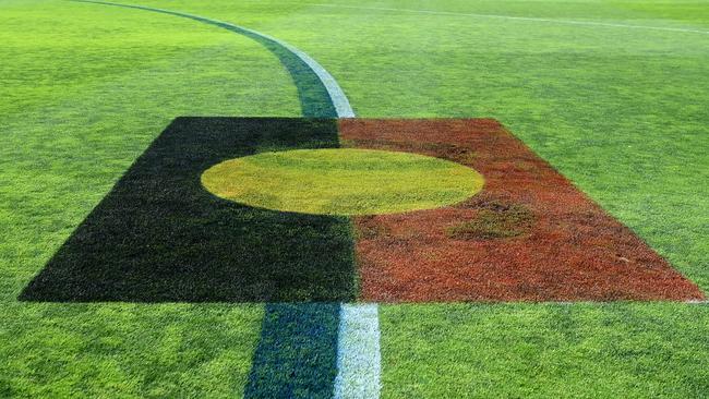 The indigenous flag on an AFL ground.