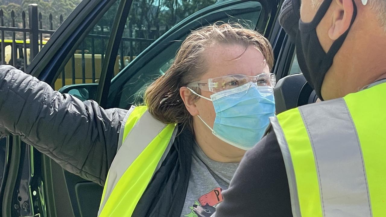 BBF protester Courtney Hayes confronts the Prime Minister in Burnie