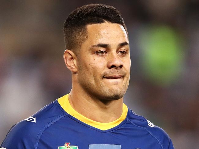 SYDNEY, AUSTRALIA - JULY 28: Jarryd Hayne of the Eels looks dejected after a Rabbitohs try during the round 20 NRL match between the South Sydney Rabbitohs and the Parramatta Eels at ANZ Stadium on July 28, 2018 in Sydney, Australia. (Photo by Mark Kolbe/Getty Images)