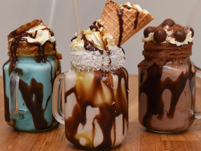 Freakshakes on offer at Muharam Cafe in Hawthorn. Picture: Josie Hayden