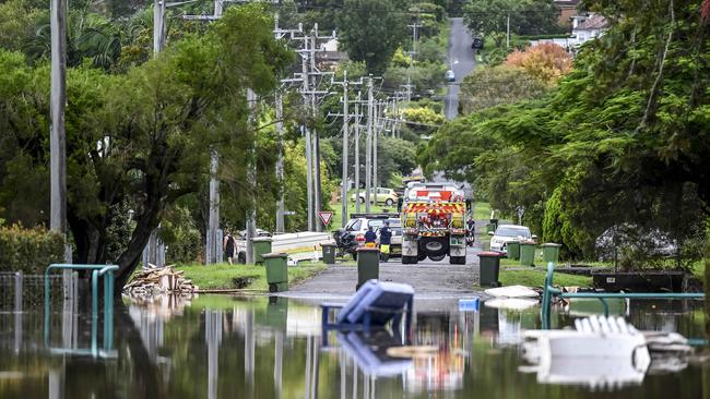 Mirrored reflections on the still flood waters in March 2022 in Lismore. Picture: Darren Leigh Roberts