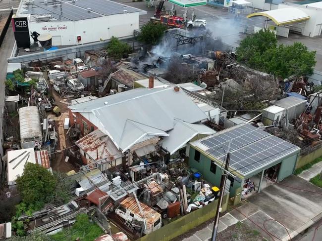 Emergency crews have battled a fierce blaze that forced the closure of a petrol station at Woodville West. Picture: 7NEWS