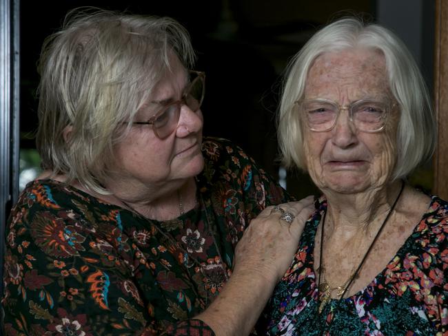 Donna Bresson and 83-year-old mother Eleanor, who are still battling with insurer RACQ over repairs to their home 12 months on from devastating Christmas night storm. Picture: Glenn Campbell