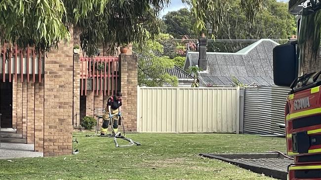 Fire crews at the scene of the Cooks Hill unit fire. Picture: Dan Proudman