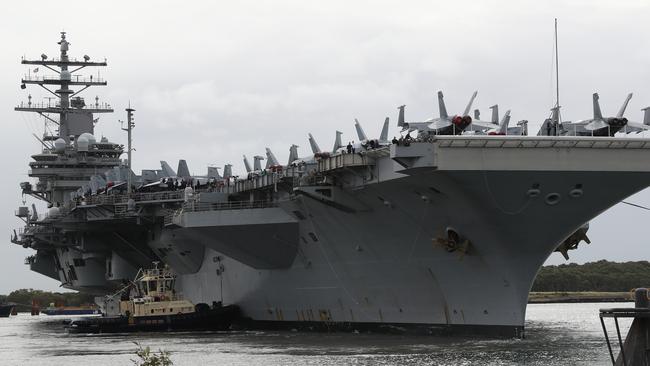 The USS Ronald Reagan arrives in Brisbane on Friday. The crew partied over the weekend in Brisbane and bar owners had nothing but praise for the sailors. Picture: Peter Wallis