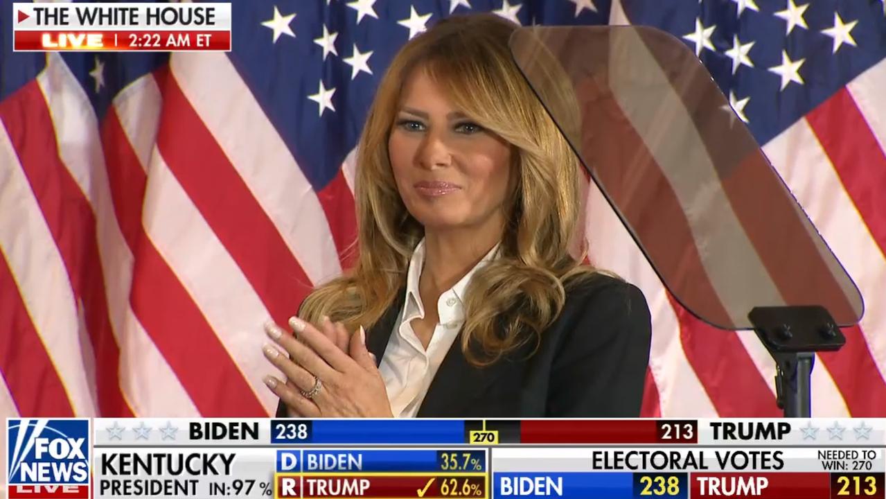 Melania Trump clapped on as US election votes rolled in. Picture: Fox News