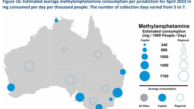 Meth use in Australia is generally higher in the capital cities, but some regions match or outstrip the capitals. Picture: ACIC 2023