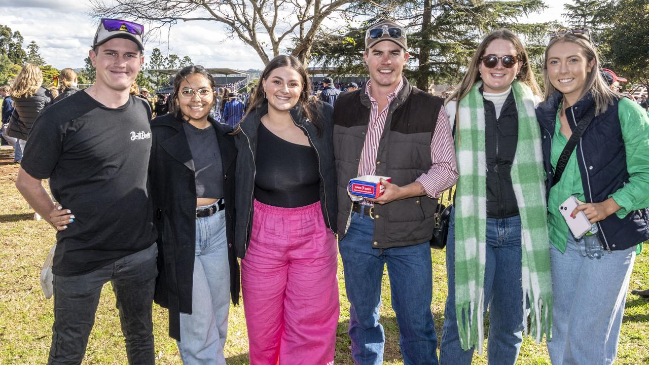 (from left) Nathan Baker, Pauline Rose, Mya Theodore, Xavier Cashman, Eileen Scott and Brooke Fitzgerald. The O'Callaghan Cup played at Downlands College. Saturday, August 6, 2022. Picture: Nev Madsen.