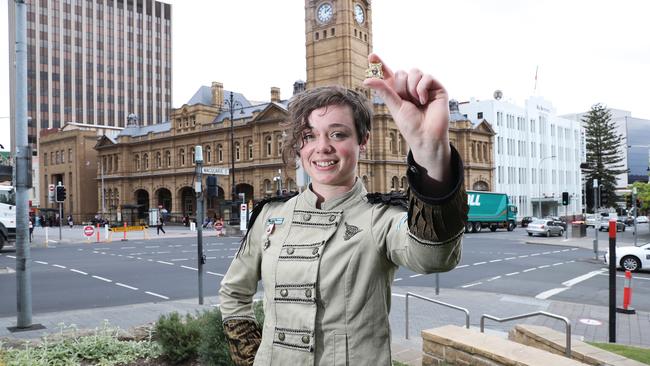 Hobart City Councillor Holly Ewin outside the Town Hall. Picture: LUKE BOWDEN