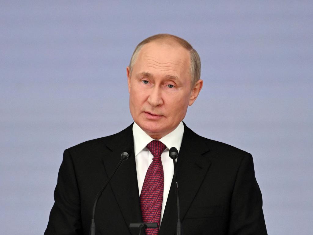 Russian President Vladimir Putin addresses a gathering marking the 220th anniversary of the Justice Ministry in Moscow on September 20, 2022. Picture: Grigory Sysoyev / Sputnik / AFP.