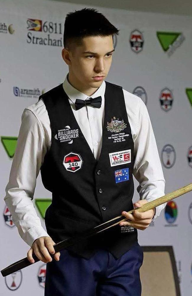 Jayden Dinga has been playing snooker since he was 6 and has won 21 state titles, 11 national titles and eight international events. Picture: Contributed