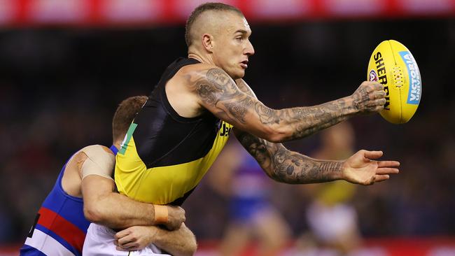 Dustin Martin is finding the going tougher without injured skipper Trent Cotchin.