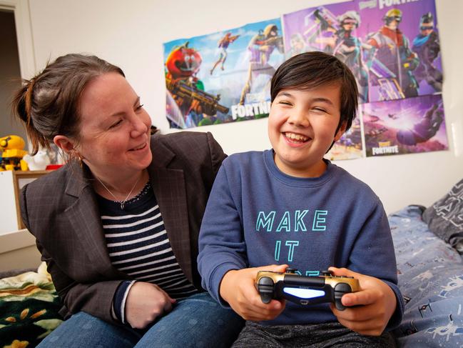 Maya Borom said her 10-year-old son Tobiasz is only allowed to talk to his school friends and children he’s befriended within Fortnite. Picture: Mark Stewart