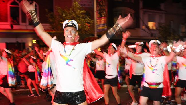 Lee Kearney dancing in the Mardi Gras. Picture: Chris Pavlich