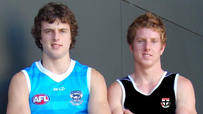 Geelong’s Jordan Murdoch. left, and his brother, St Kilda’s Brodie Murdoch in 2014.