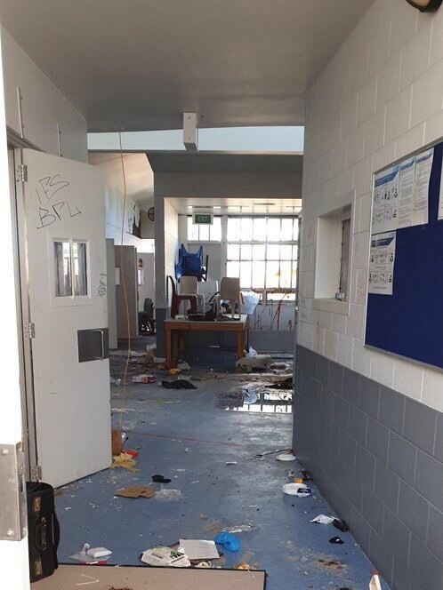 The aftermath of the riot at Frank Baxter in July.