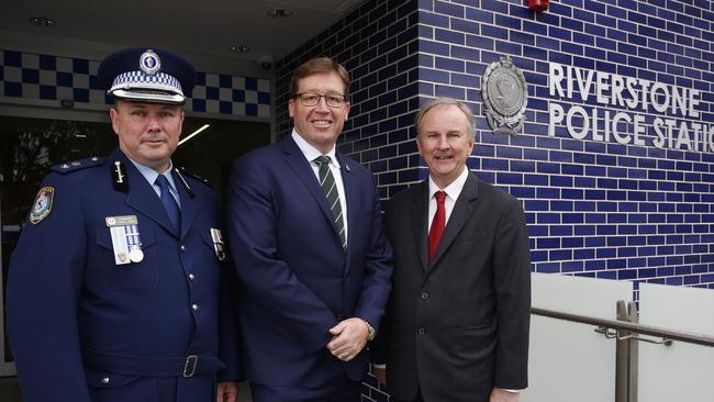 Quakers Hill LAC Superintendent David Jones, Police Minister Troy Grant and Riverstone MP Kevin Conolly at the opening. Picture: David Swift