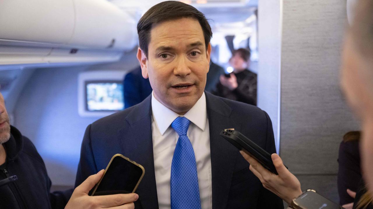 US Secretary of State Marco Rubio speaks with the media on his military aeroplane as he flies to Jeddah, Saudi Arabia, March 10, 2025. Photo: AFP