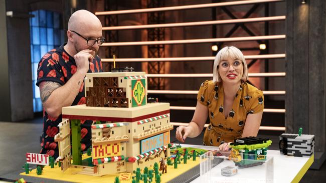 Jimmy Eaton and Maddy Tyers work on a new creation on <i>Lego Masters</i>.