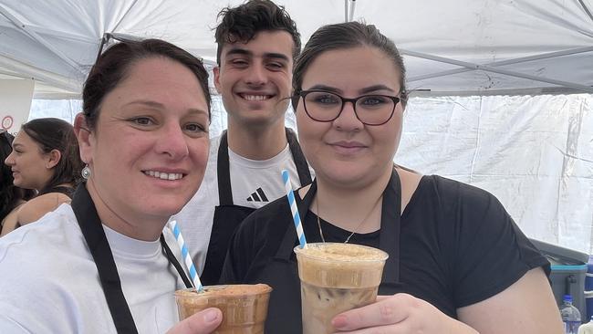 Panayiota Zouriakas, Thomas Raketic and Fay Anagnostakis conquer the thirst of the crowd with frappés.