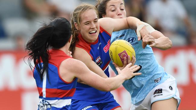 Isabel Huntington in action during a practice match against Carlton. Picture: Rob Leeson