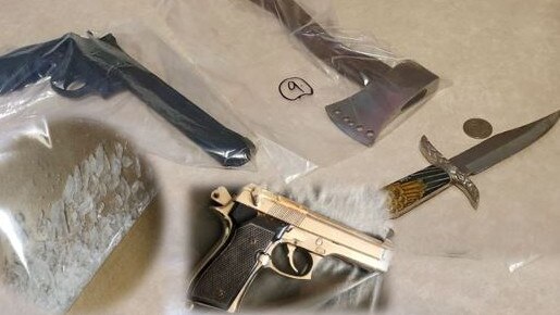 Weapons and drugs seized during outlaw from a gang and associates around Gympie and the Sunshine Coast.