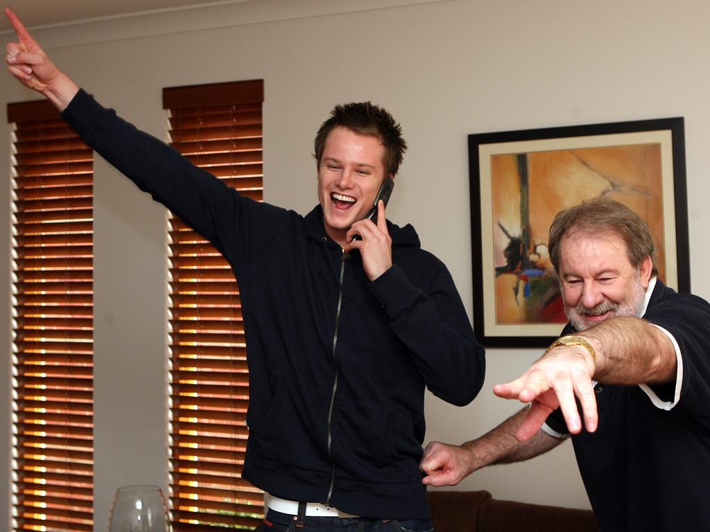 Brad Newley and his dad Arthur after he was drafted to the NBA.