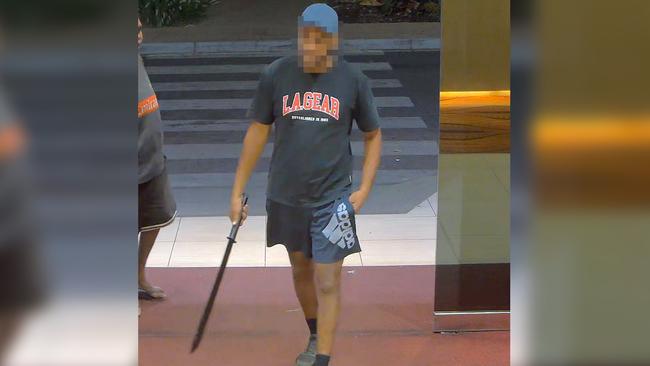 A photo circulated among publicans of a man walking into the Alice Springs casino on November 21 carrying a sword after being evicted. Police say he pointed it at a security guard. Picture: supplied