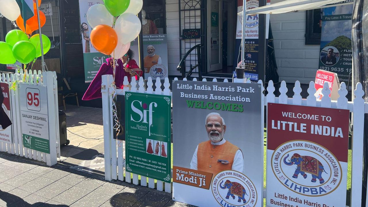 These signs have been erected in Harris Park ahead of the arrival of Indian Prime Minister Narendra Modi. Picture: Supplied