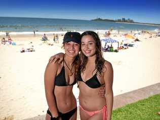 Mooloolaba Beach was voted in the top ten of beaches and is a favourite of tourists. Taisha White, 18, and Lily Russo, 18, like the calm water for a swim , good vibe and it's close to everything. Picture: Warren Lynam