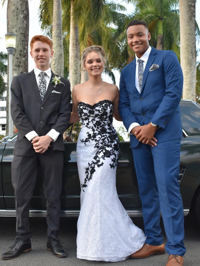 Edward Blines, Sarah Kaesler and Artur Desousa at the Mackay State High School formal at the MECC, on Wednesday November 18. Picture: Zizi Averill