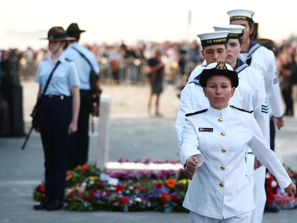 Service personnel take part in the ANZAC dawn service on April 25, 2024 in Currumbin, Australia. (Photo by Chris Hyde/Getty Images)