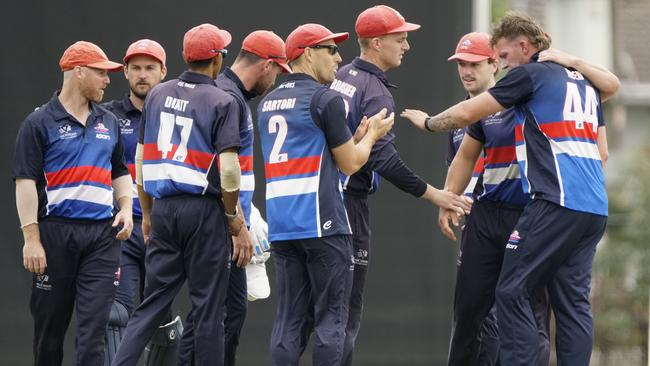 Footscray players a wicket. Picture: Valeriu Campan