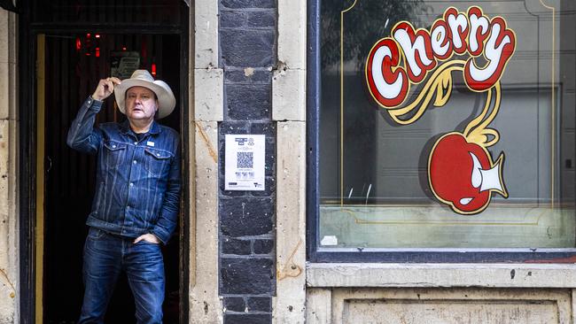 James Young, at his music venue Cherry Bar, has resorted to crowd funding to cover the $14,000 monthly rent bill despite the government grants. Picture: Aaron Francis