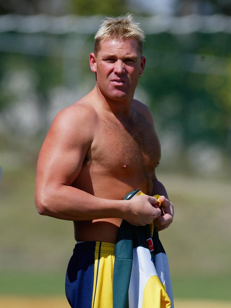 Shane Warne of Australia prepares for a team training session in 2002. Photo by Jonathan Wood/Getty Images.