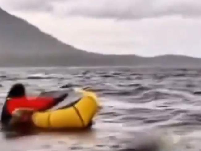 A male kayaker was swallowed by a humpback whale off Chilean Patagonia before being released seconds later, unharmed., Adrián Simancas was kayaking with his father, who filmed this video as the massive mammal suddenly surfaced. Picture X