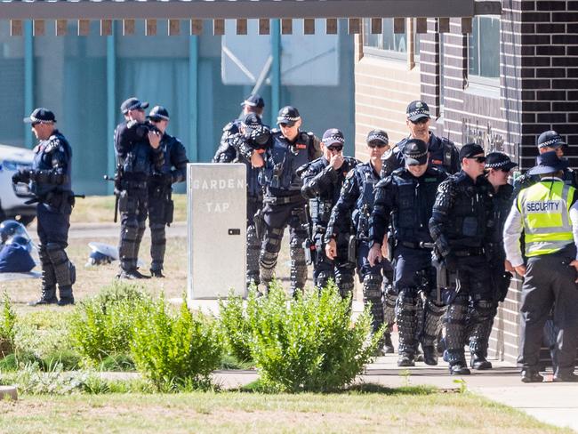 Police at Malmsbury Youth Justice Centre on Wednesday.